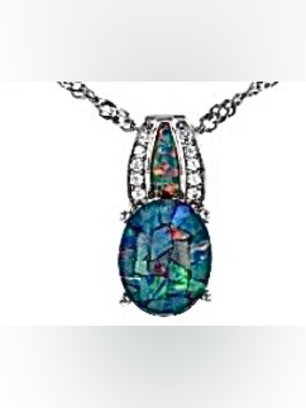 Mosaic Opal Triplet/Lab Opal/ .10CTW White Zircon Rhodium Over Silver Necklace
